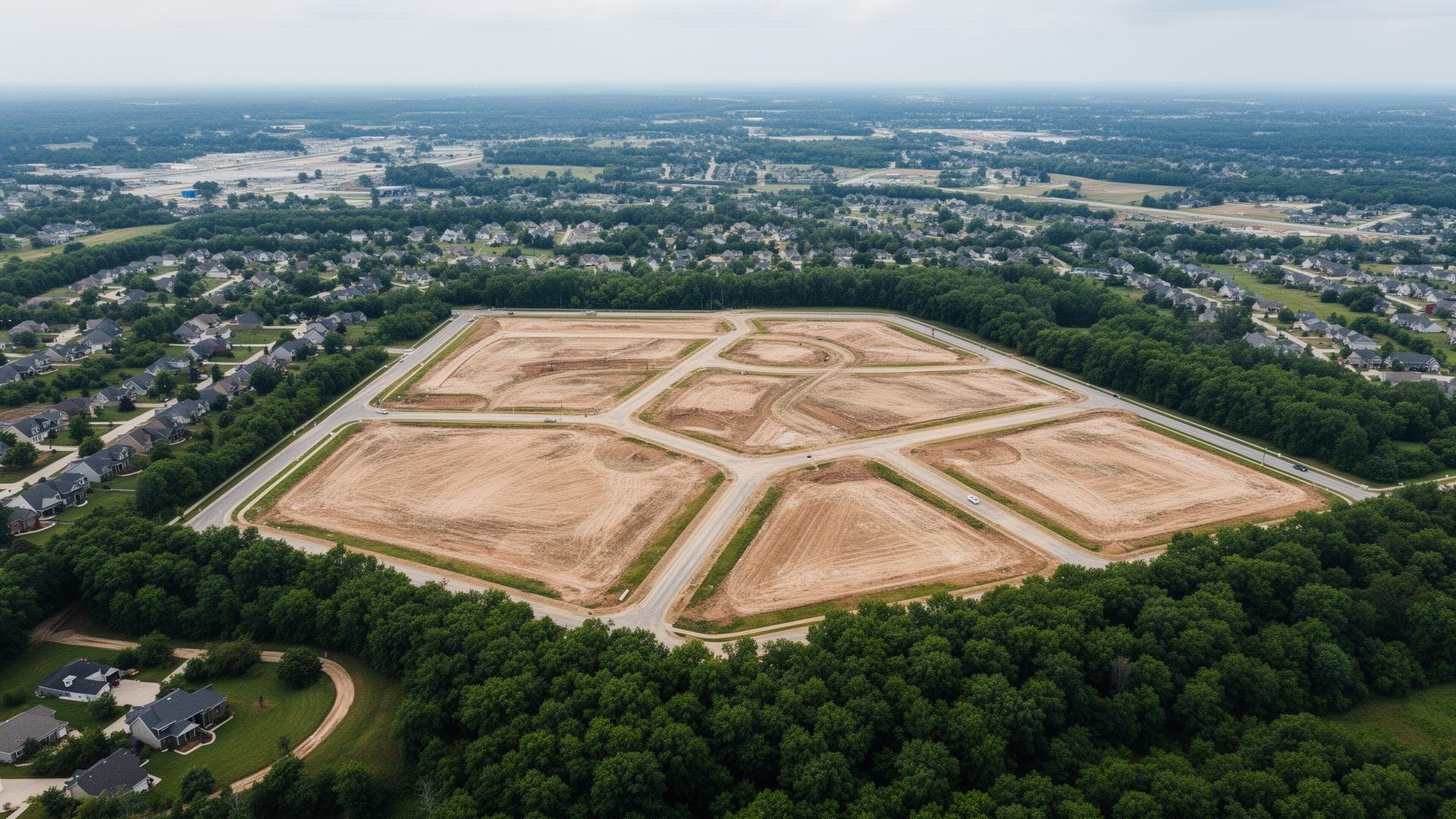 Aerial view of a development land parcel being prepared for residential subdivision